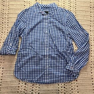 Talbots Long Sleeve Cotton Button Up Shirt Blue/White Gingham Size 4 Petite
